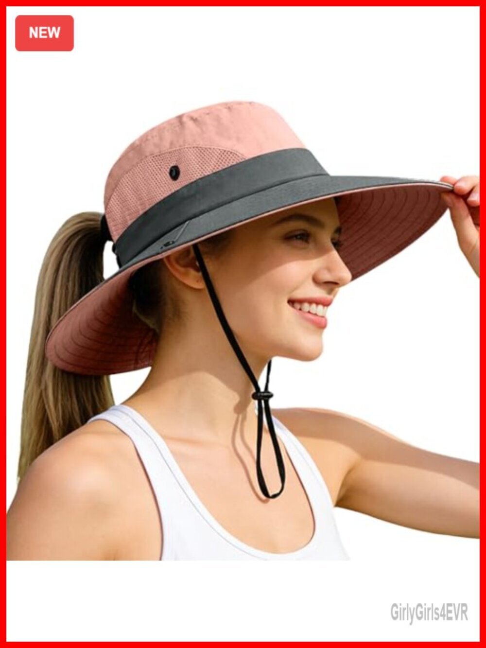 UV Protection Ponytail Mesh Bucket Sun Hat Foldable Wide Brim for Hiking